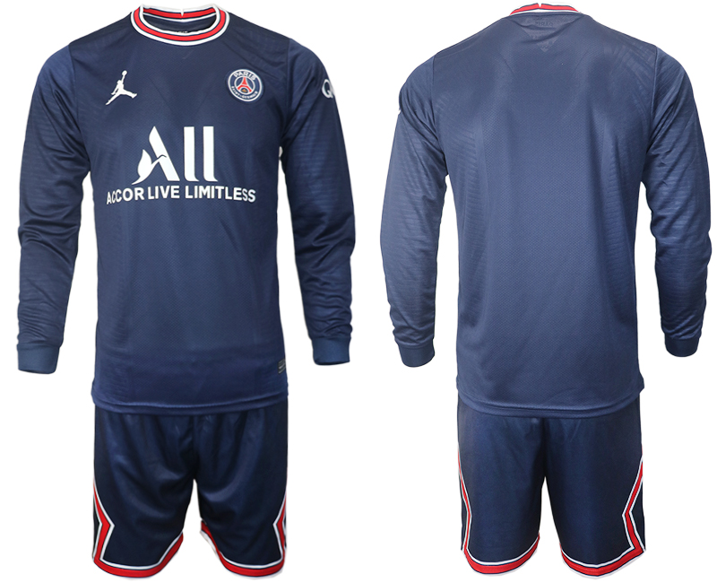 Men 2021-2022 Club Paris St German home blue Long Sleeve blank Soccer Jersey